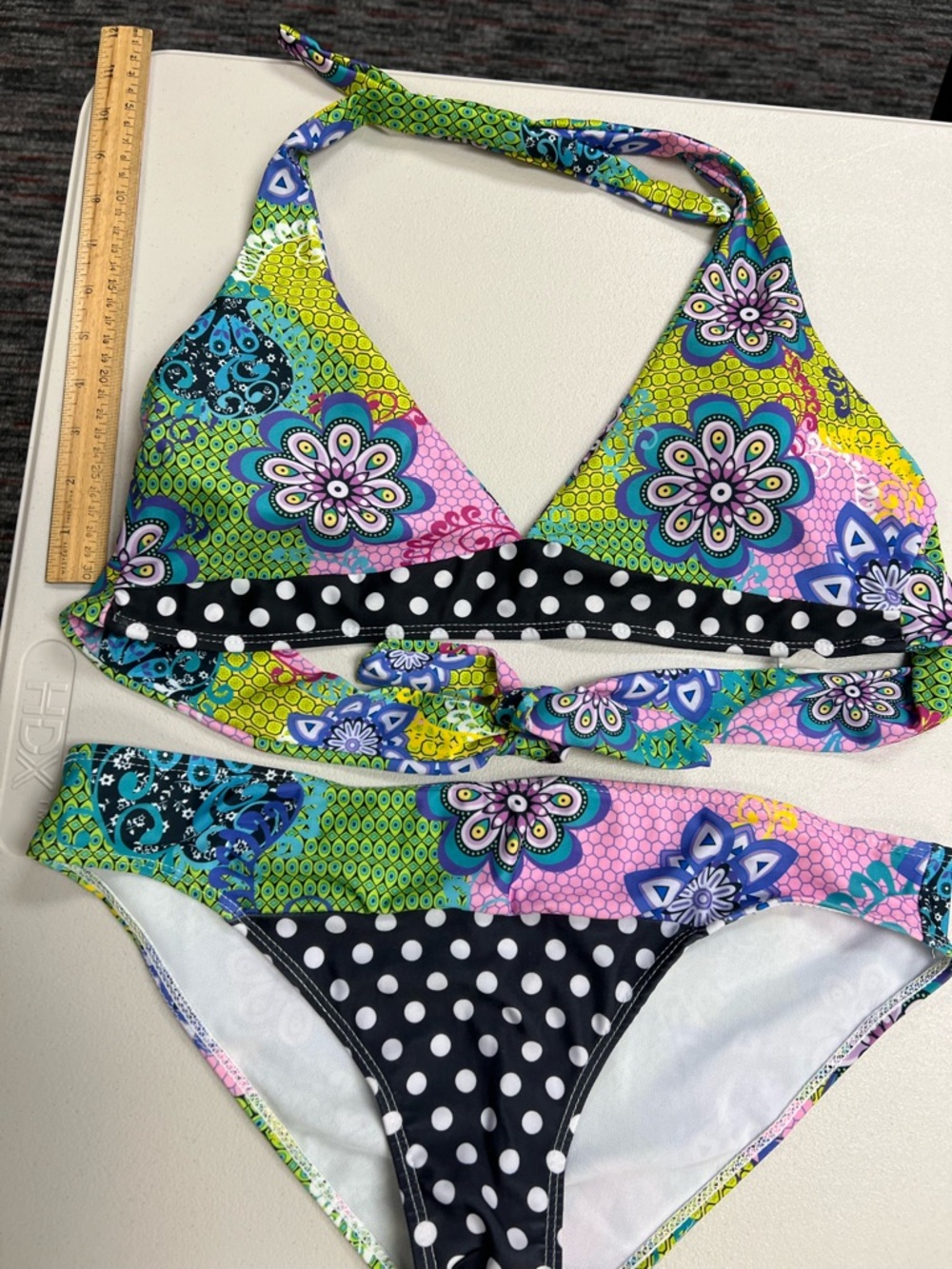 Kids Floral Mix Halter Bikini - Green/Pink/Black